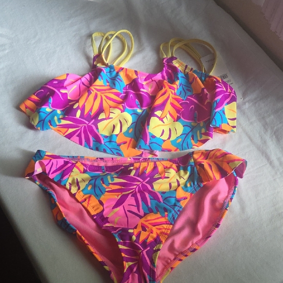 Catalina Other - Catalina Kids Bikini Set in Pink and Blue Leaf Print